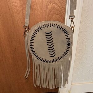 Fringed Round Crossbody Bag - Gray
